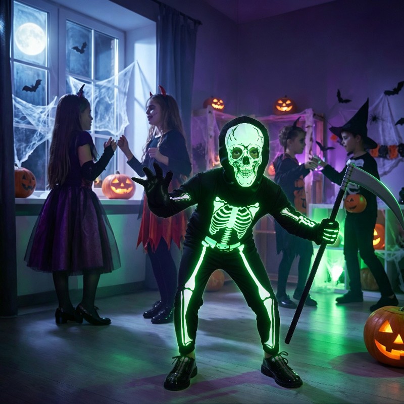 Kids Skeleton Costume Hooded Jumpsuit Boys Girls Halloween Fancy Dress — image 9