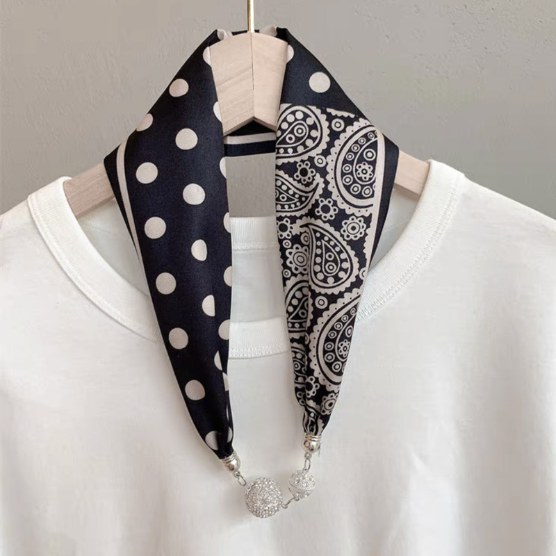 Magnetic Buckle Pearl Lazy Little Silk Scarf Female Neck Protection Decoration