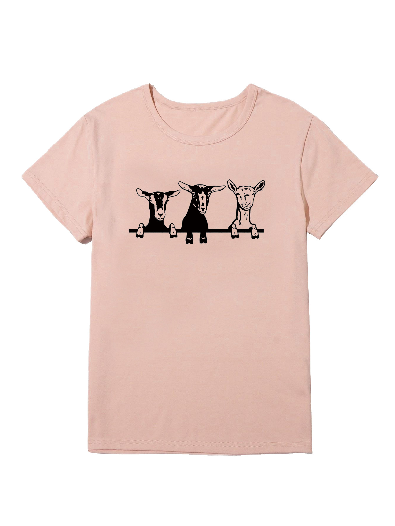 Round Neck Three Lambs Printed Short Sleeve
