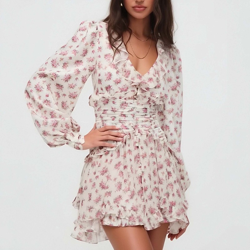 Elegant Casual Loose Waist-Tied Printed Mini Dress