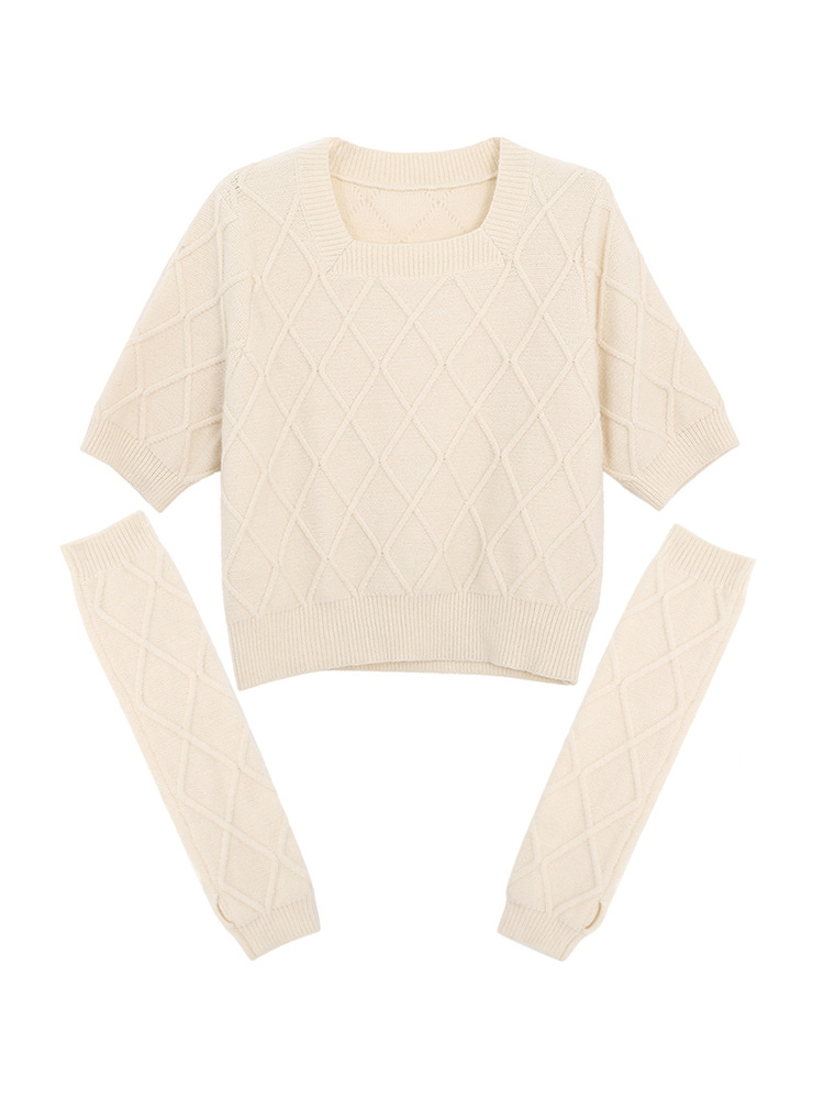 Women's Early Spring New Design Small And Unique Split Sleeve Beige Knit Sweater