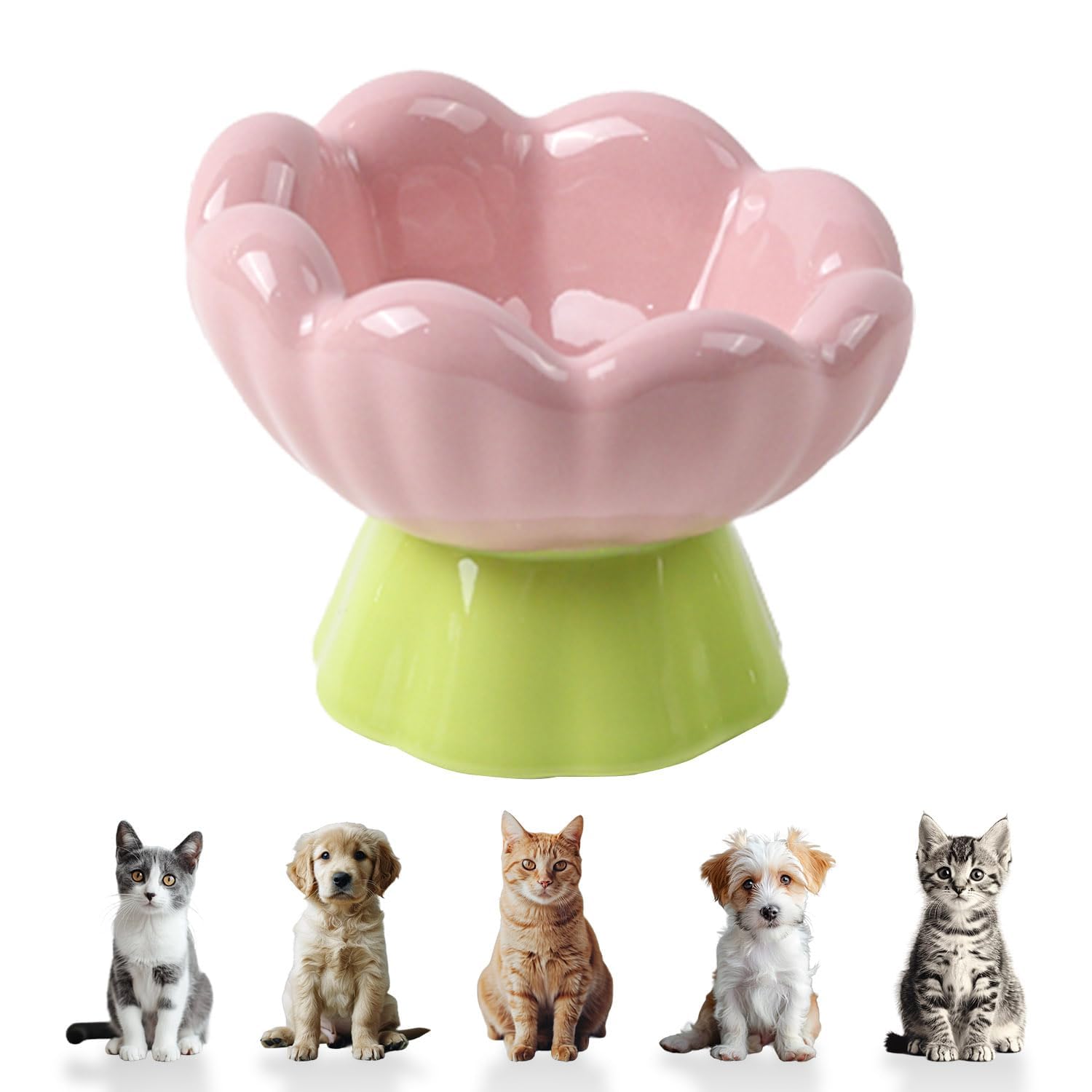 Ceramic Raised Cat Bowl, Pink Elevated Food Bowls For Food And Water Protecting Spine And Whisker Friendly, Tulip Shape Cute Pet Feeder Dish For Indoor Cats And Small Dogs 10
