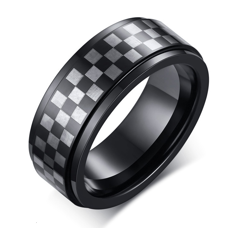 Black And White Check Stainless Steel Rotating Ring