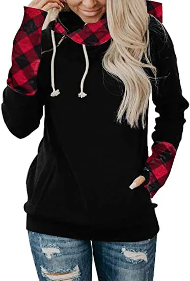 Women's Printed Stitching Thickened Versatile Hooded Sweater Red - Shop at LoveMi