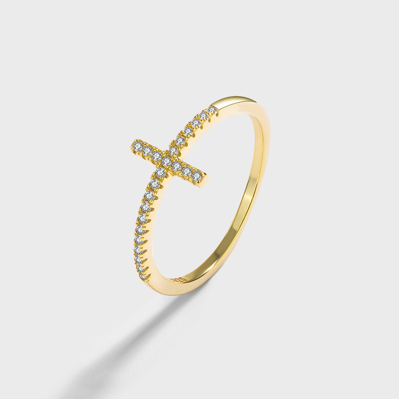 Cross Silver Ring Plated With 14K Gold