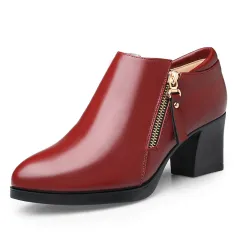 Fashion Personality Autumn Soft Leather Ladies Shoes - Red - View 1