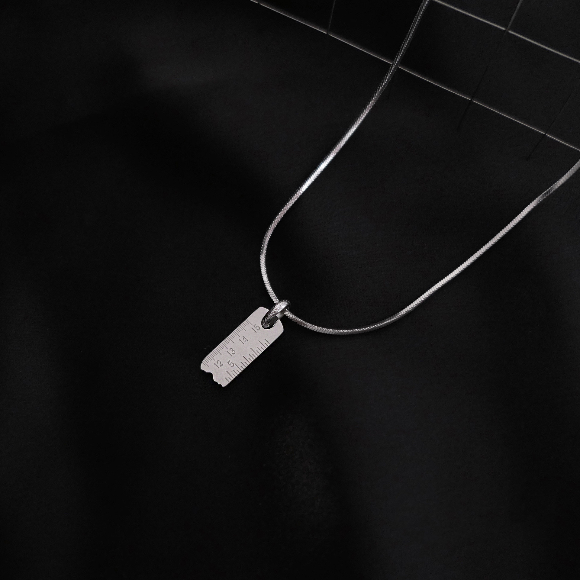 Stainless Steel Niche Personality Rectangular Small Ruler Shape Necklace