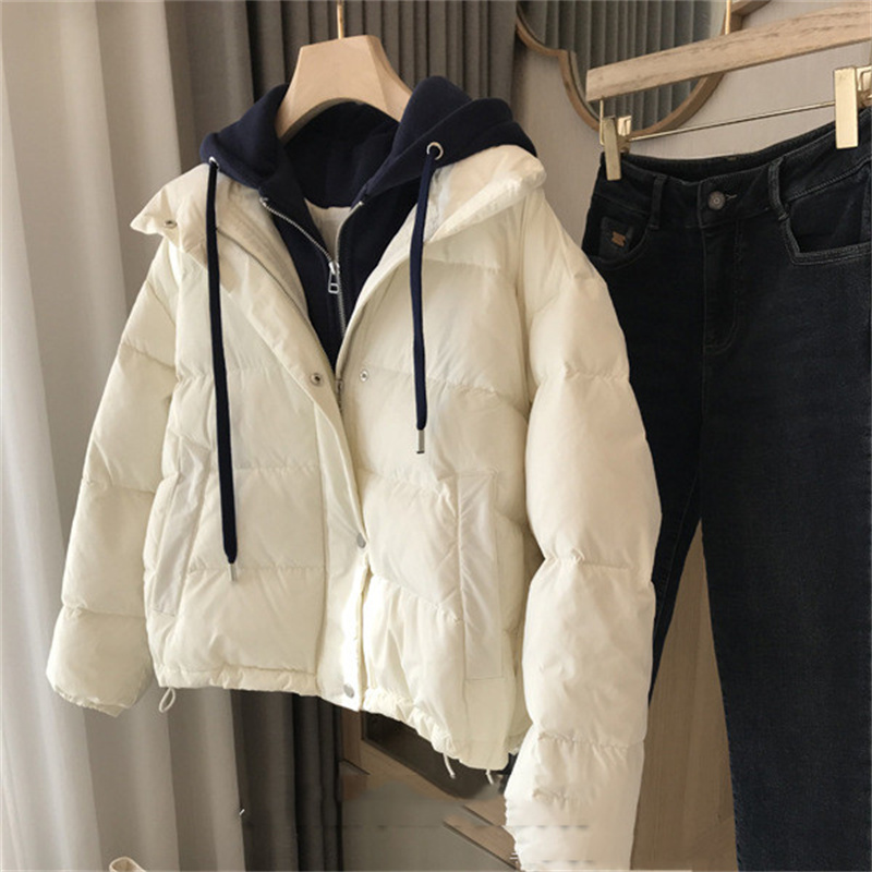 Women's Fake Two-piece Hooded Sweater Down Jacket