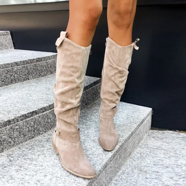 Low Heel Side Zipper High Top Women Boots Apricot - Shop at LoveMi