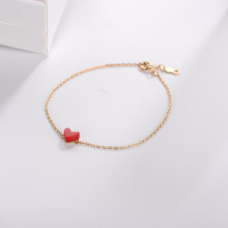 Simple Ladies Japanese Small Red Heart S925 Silver Bracelet