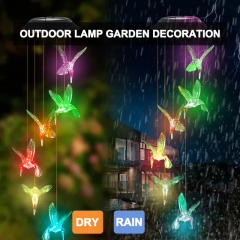 Outdoor Solar Wind Chime Lamp Hummingbird Butterfly Ball Garden