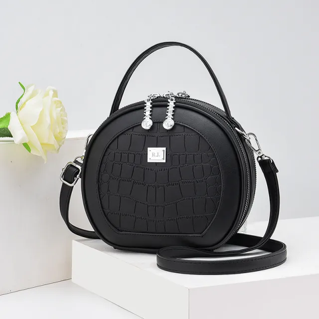 Fashion Female Bag Korean Style Small Round Bag Trendy One shoulder Messenger Bag Black - Shop at LoveMi