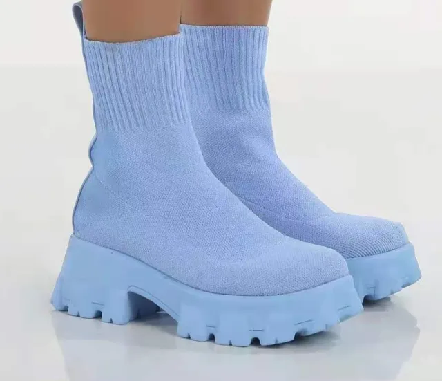 Mid heel European And American Mid tube Boots Set Foot Large Size Boots Blue - Shop at LoveMi