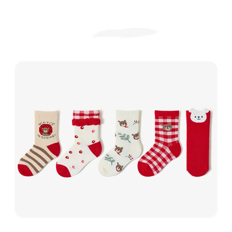 Sweet And Cute Bear Children's Warm Socks - 5Pairs-L