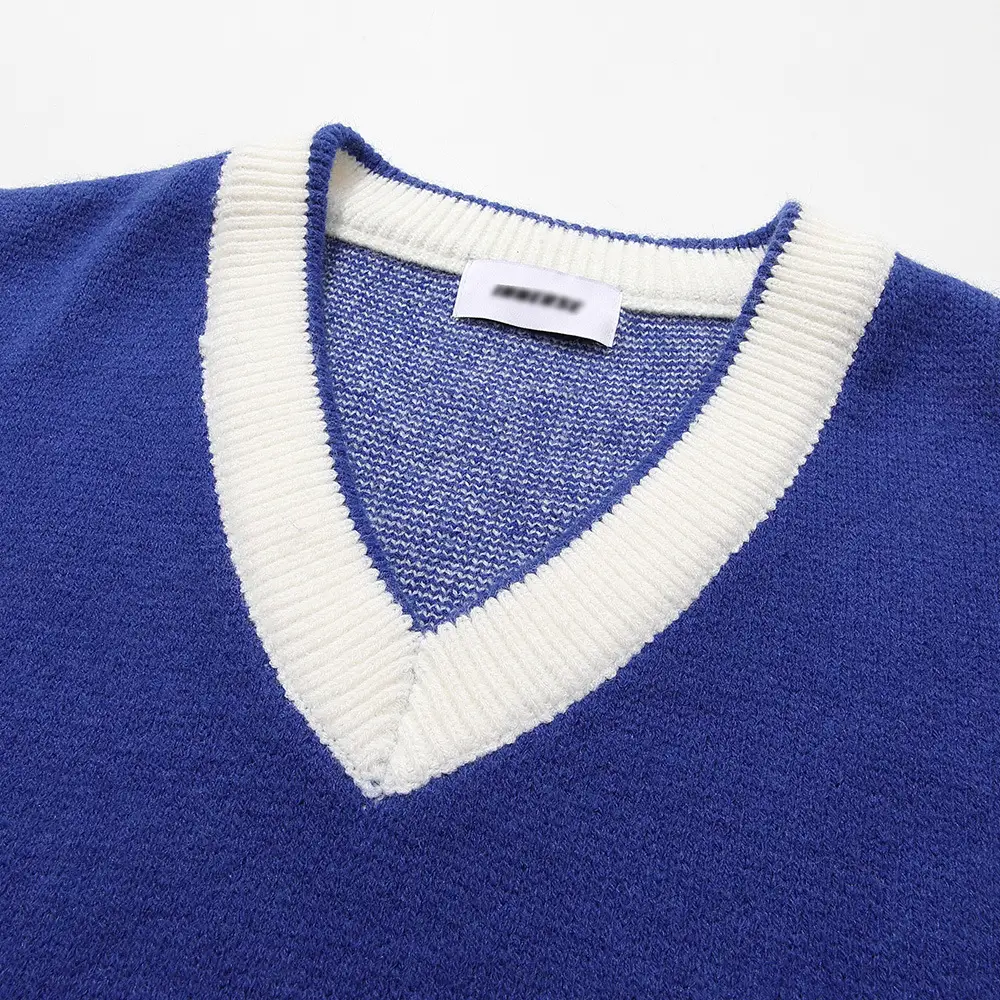 Street Colorblock V-Neck Jacquard Letter Sleeveless Knit Vest Men's
