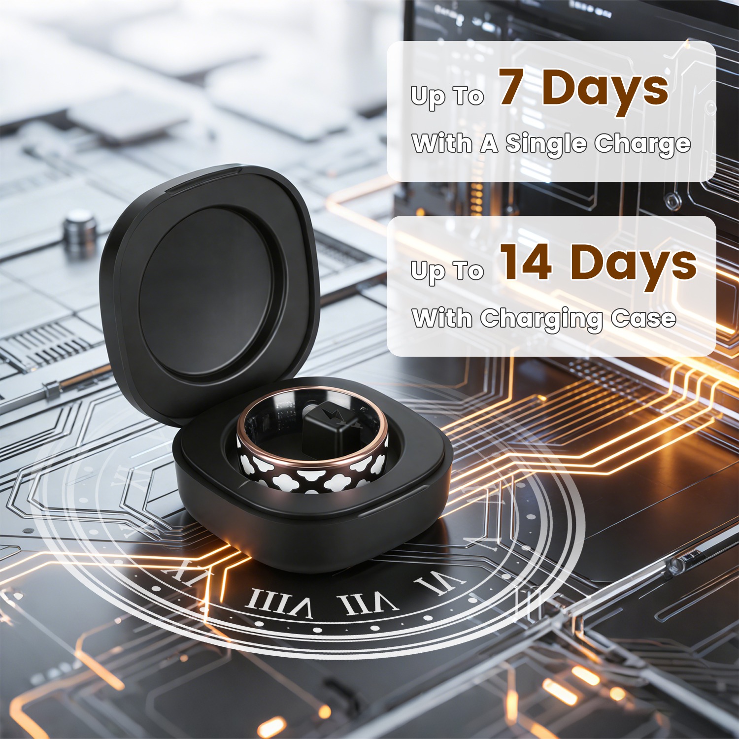 Smart Ring Health Tracker Fitness Sleep Stress HRV Tracker With Charging Case Magnetic Charging Cable For Women & Men Compatible With IOS & Android 7-Day Battery Life Size 7 Size 8 Size9 Size10