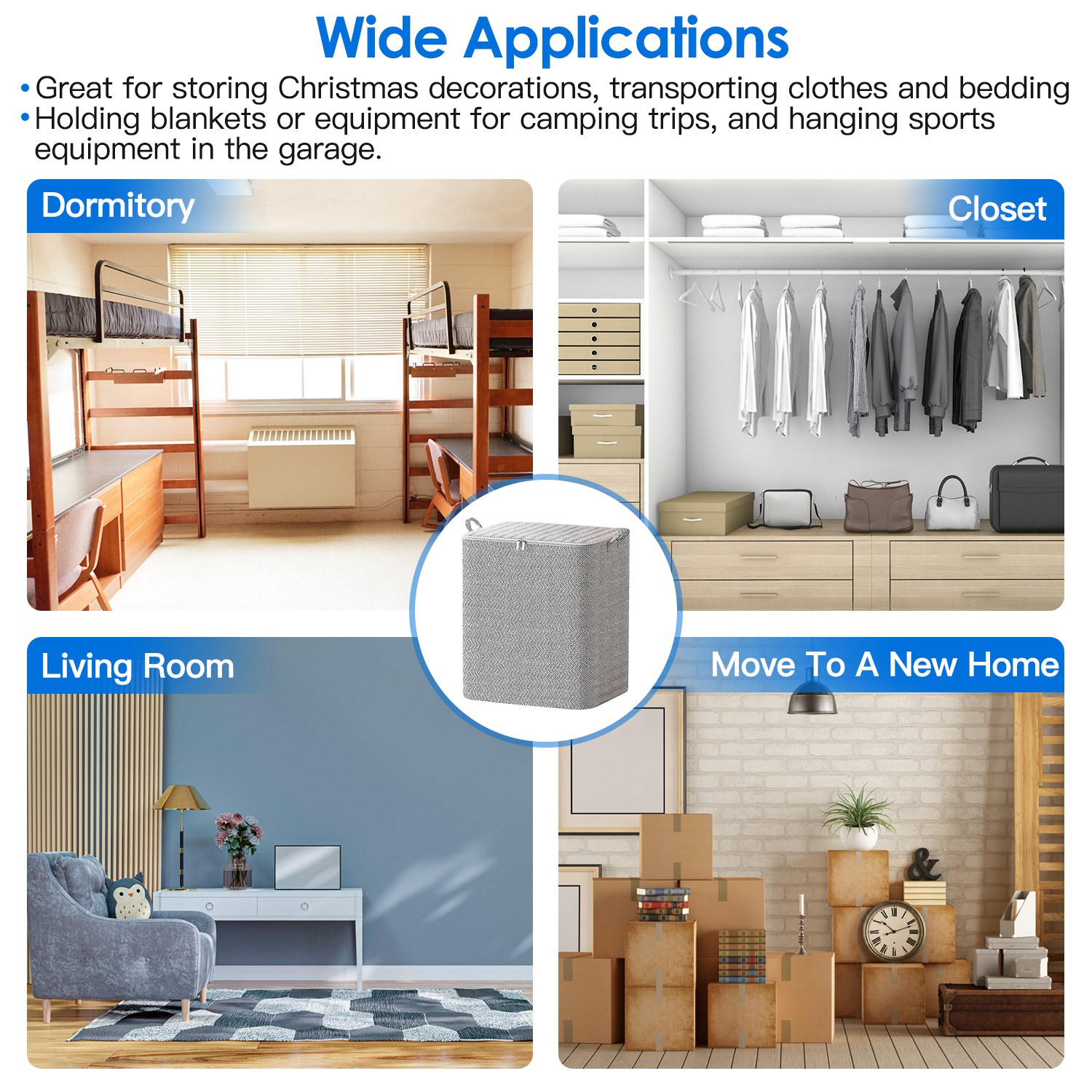 4 Pack Foldable Non Woven Storage Bags Closet Organizers Wardrobe Sorting Baskets With 2 Handles Dustproof Lid Zipper For Clothes Quilt 30L 110L 150L 220L