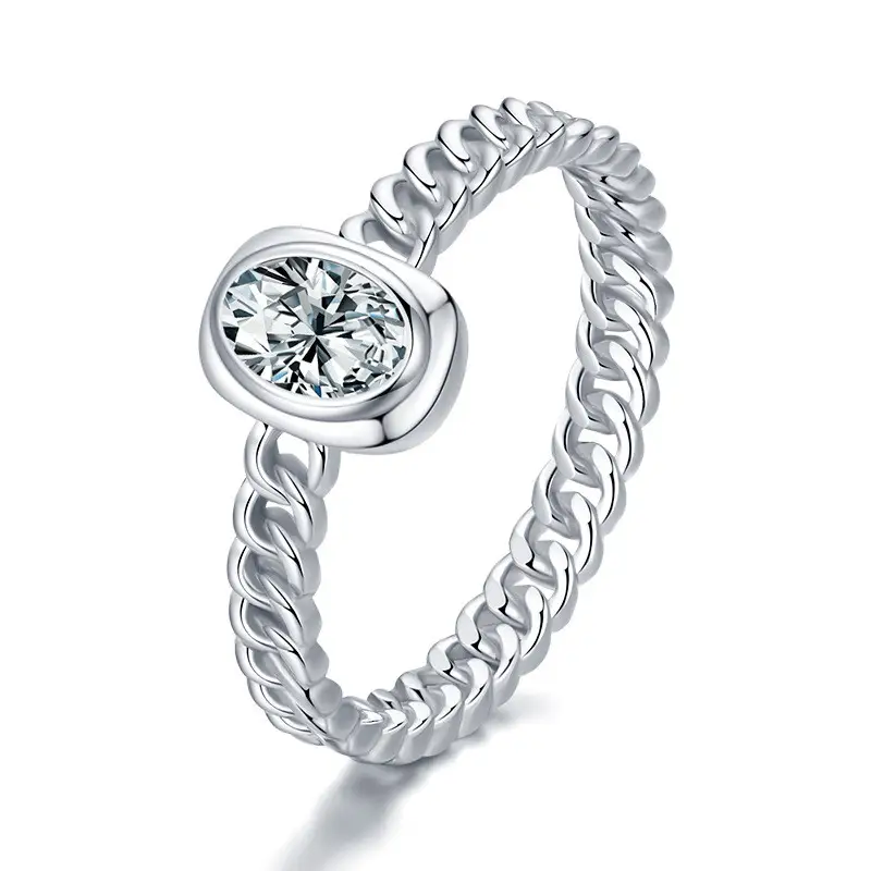 Women's Sterling Silver Hollow Chain Oval Ring