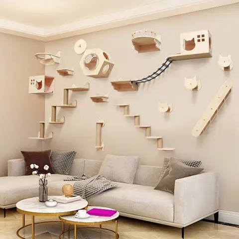 Pet Cat Climbing Frame Wall Type Solid Wood Hanging