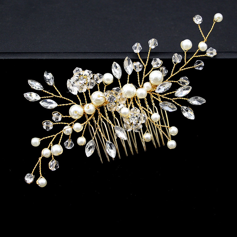Gold And Silver Horse Eye Diamond Handmade Pearl Hair Comb Insert Comb