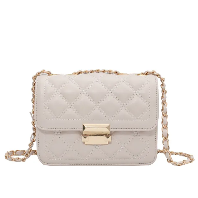 Fashion Ladies Rhombic Chain Shoulder Bag Beige - Shop at LoveMi