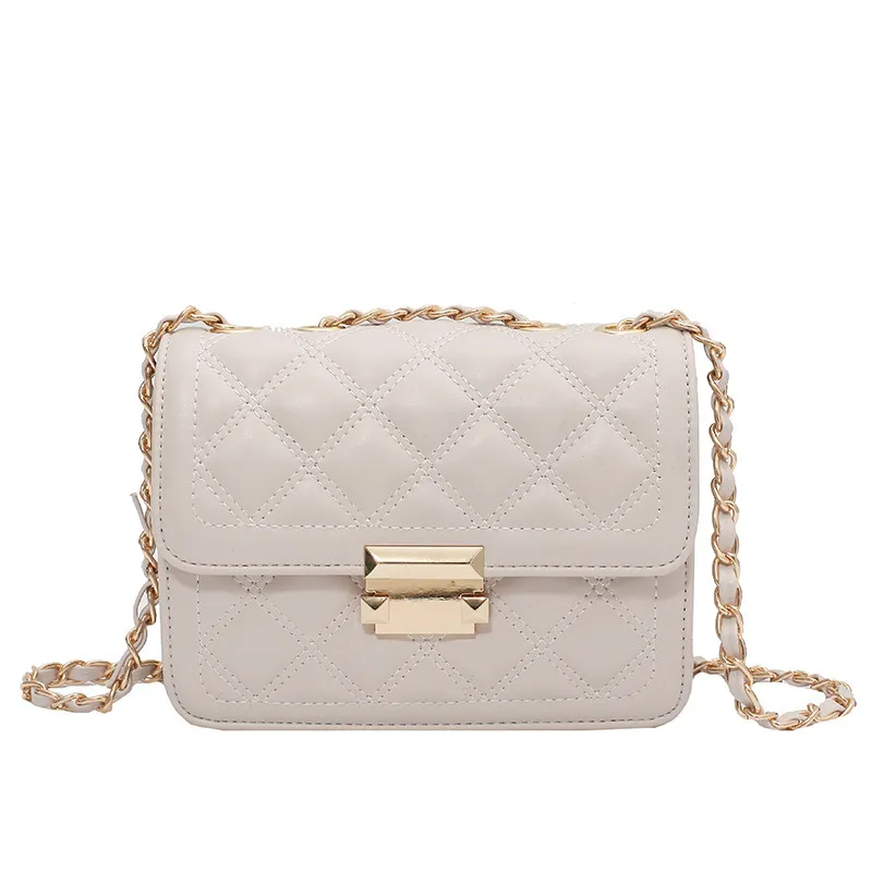 Fashion Ladies Rhombic Chain Shoulder Bag - Beige
