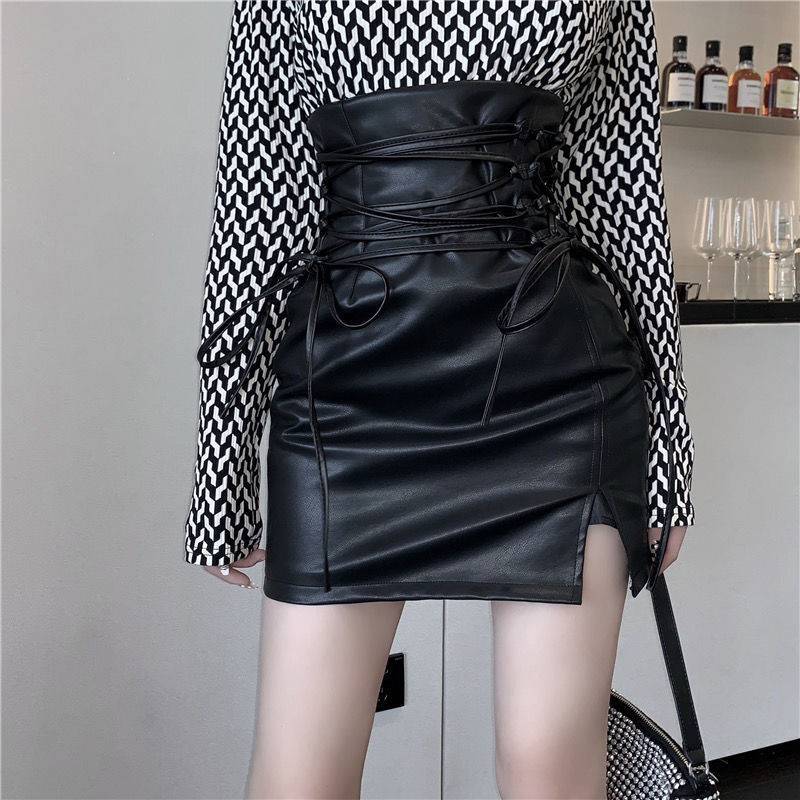 Title 5, Womens Strappy High Waist Slit Leather Skirt, ...