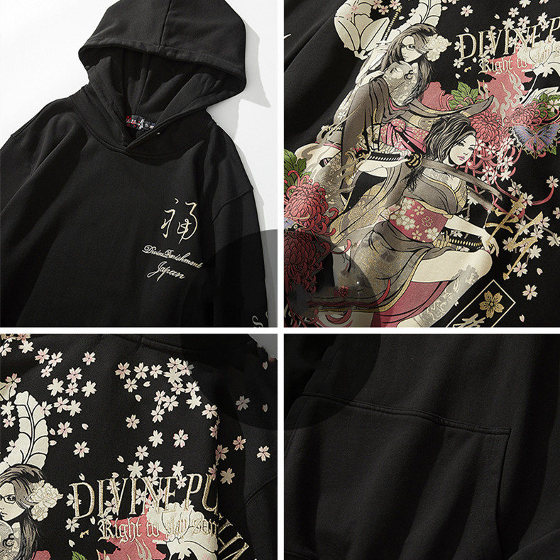 Men's Hooded Pullover Sweatshirt With Printed Embroidery And Gold Letters