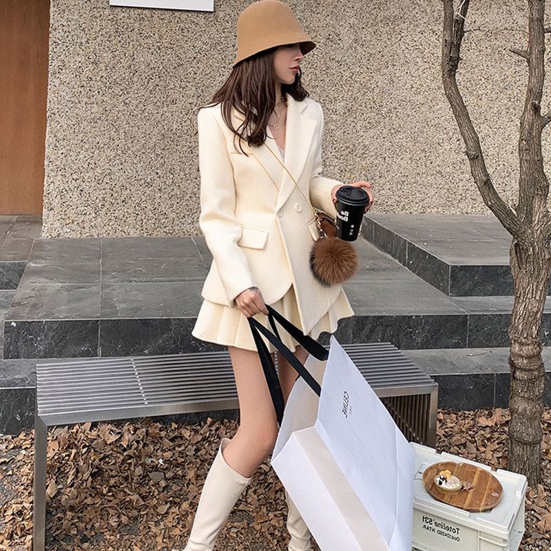 Two-piece Suit Jacket High Waist Pleated Skirt