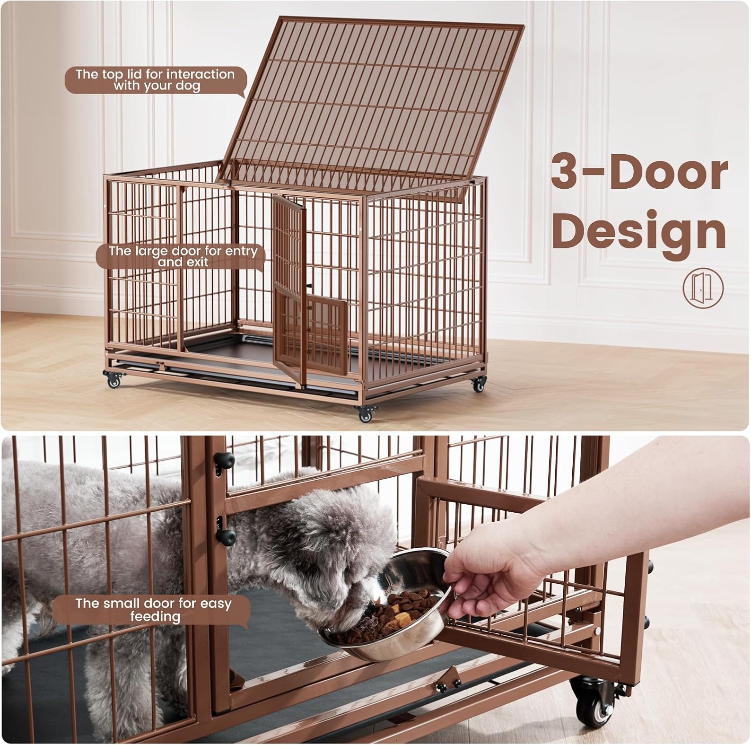 Heavy Duty Stackable Dog Crate 82.3x51.6x56cm Metal Kennel With Triple Doors