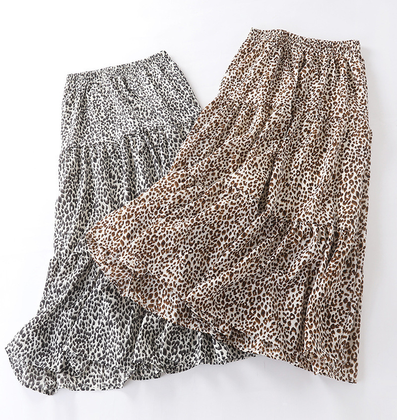 Title 1, Brown Leopard Print Cotton Chiffon Skirt for wo...