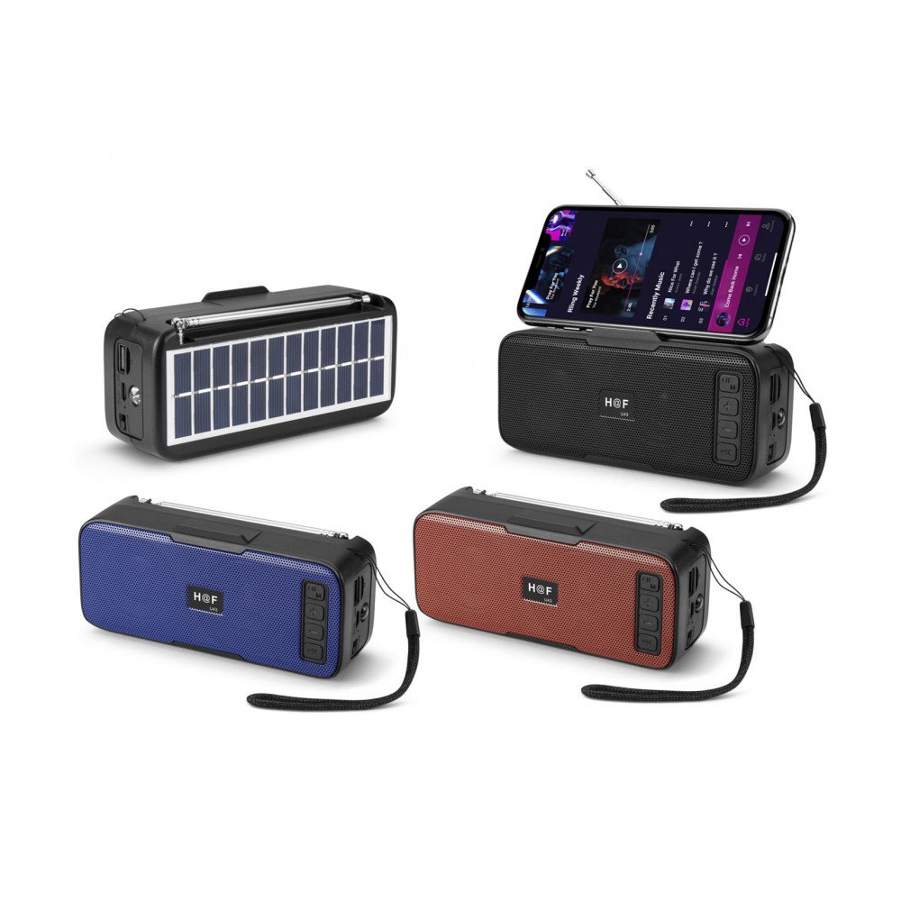 Solar Bluetooth Speaker with Phone Charging Feature Solar Charge Energy Outdoor Flash Light Portable Bluetooth Speaker HFU43 for Phone, Device, Music, USB Compatible with Phone, Device, Music, USB Features: Portable Wireless Bluetooth Speaker with USB Slo