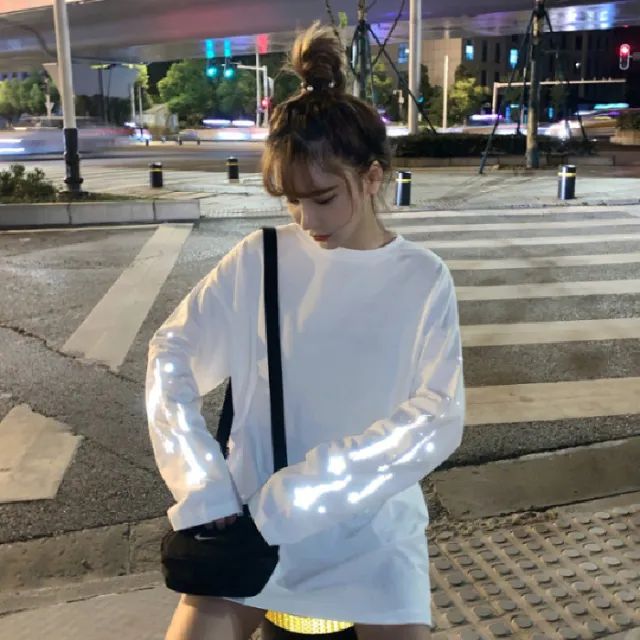 Men's And Women's Loose Casual Sweater Women's Personality Reflective Long Sleeves White - Shop at LoveMi