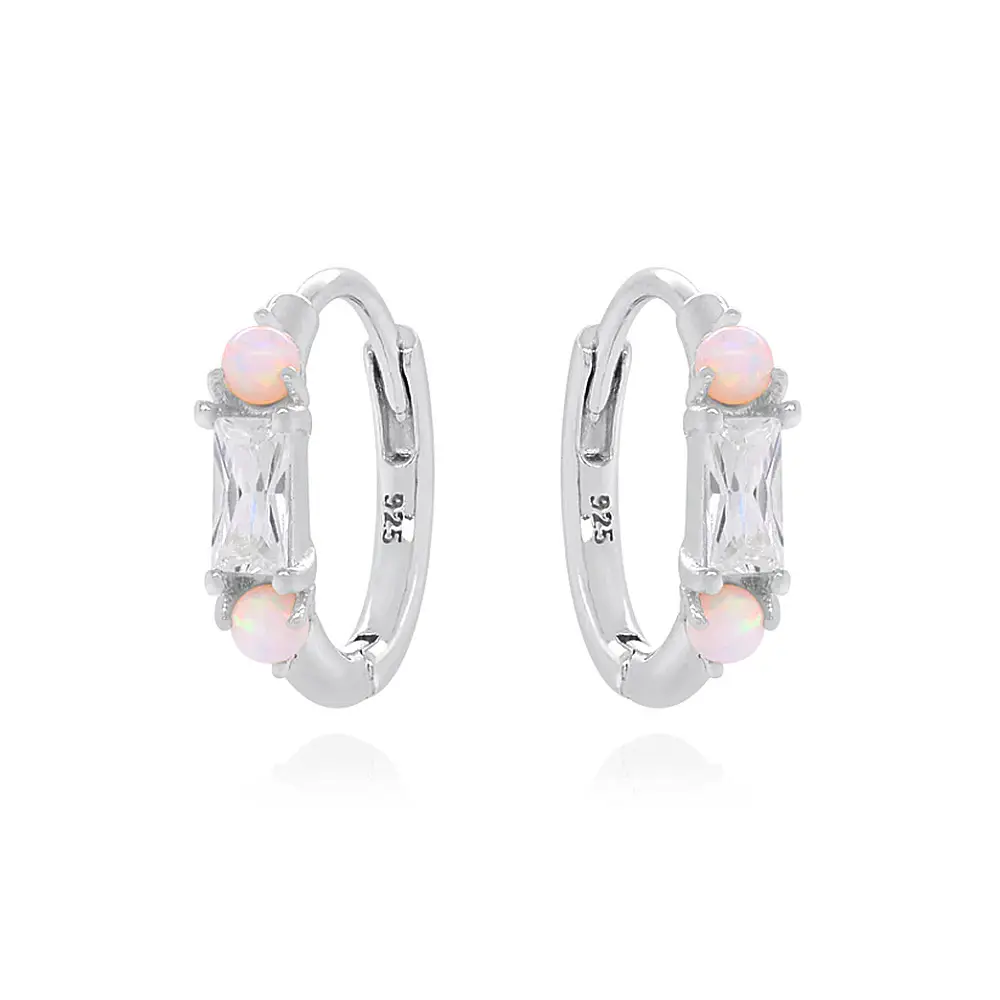 S925 Sterling Silver Rectangular Zircon Opal Ear Ring