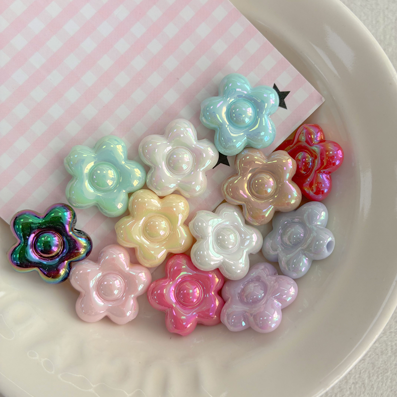 Acrylic Plumeria Flower Beads With Straight Hole, Solid & AB Iridescent Plated 2-Style Spacer Charms For DIY Jewelry Making, Bracelets, Necklaces & Crafts