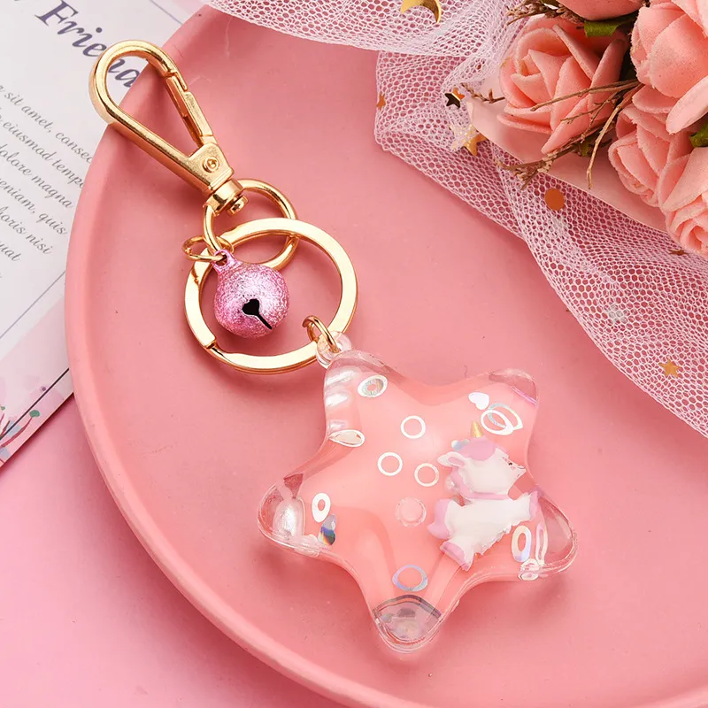 New Trendy Acrylic Five-pointed Star Keychain Boutique - Pink