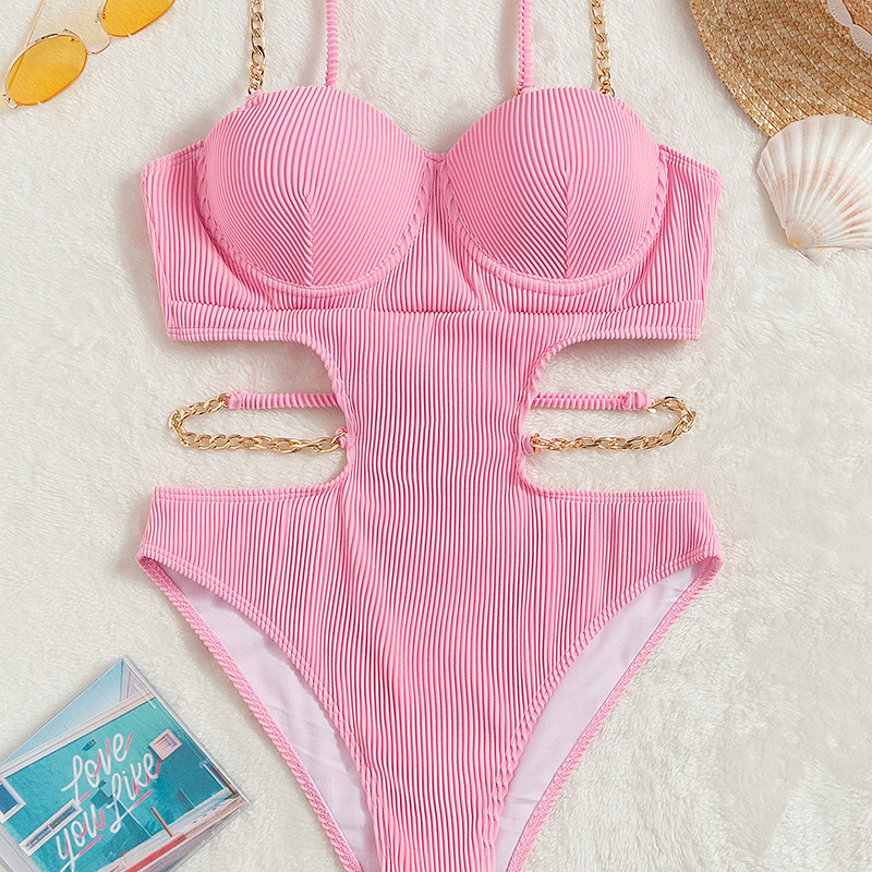 Ladies One Piece Swimsuit Beach Solid Color Swimsuit - Image 3