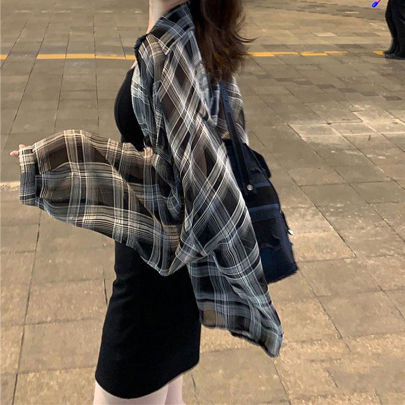 Title 4, Plaid Shirt Female Thin Student Loose Korean Ch...