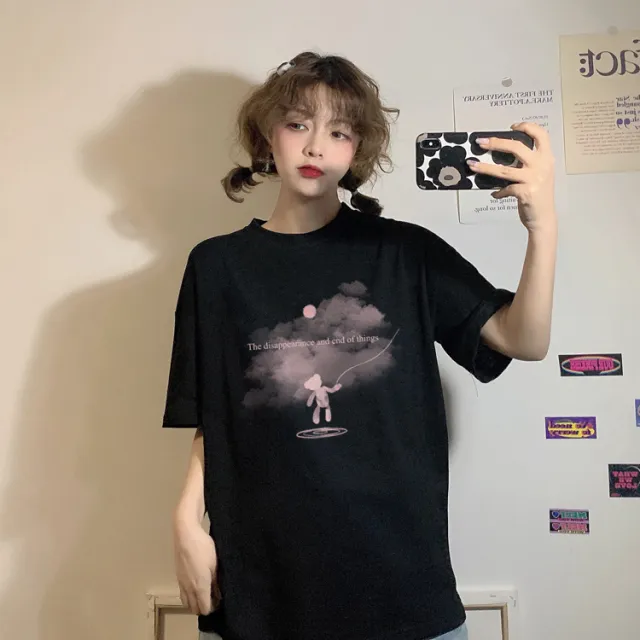 Women's Hot Girls Printed Short sleeved Niche T shirt Black - Shop at LoveMi