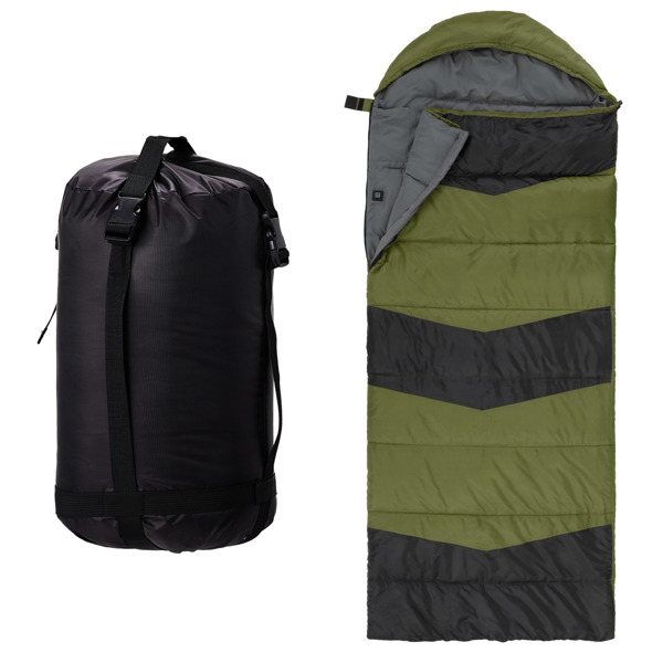 Rectangular Heated Sleeping Bag, Lightweight Sleeping Bag With Multi USB Powered Heating Pads, Waterproof Compact Envelope Sleeping Bag For Backpacking Hiking, Green