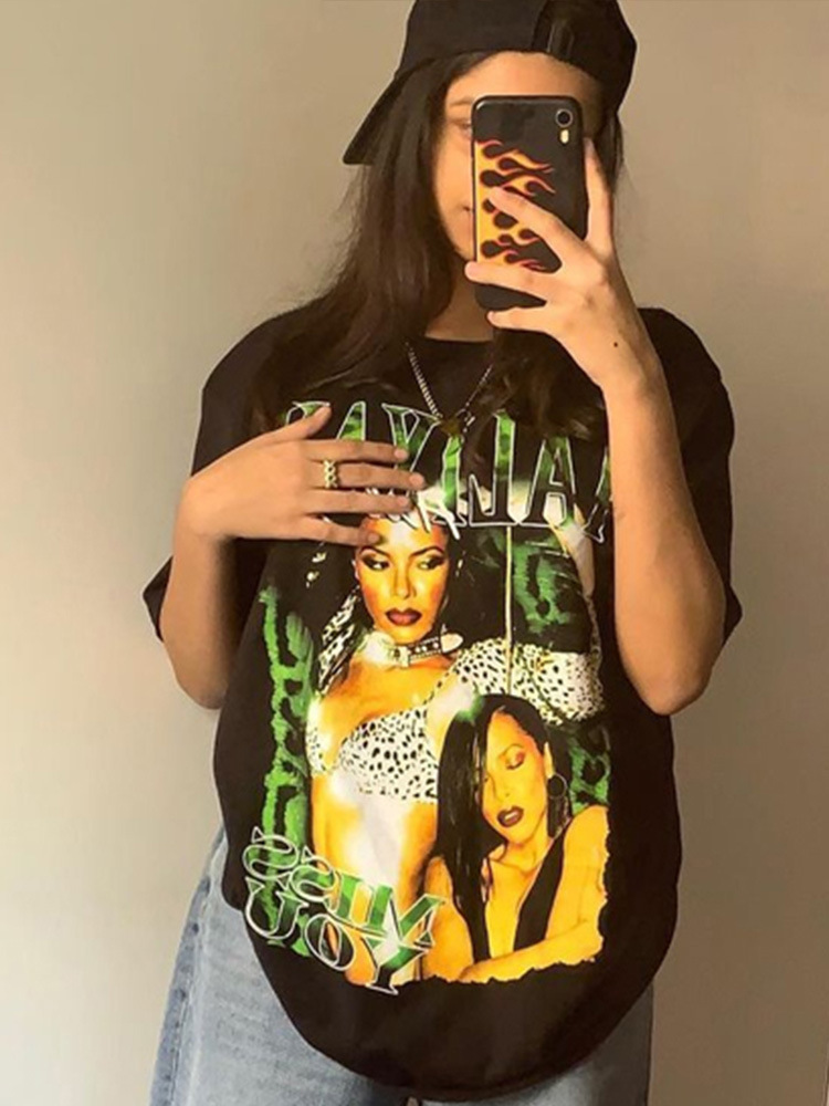 American Retro Black T-shirt Short Sleeve Female