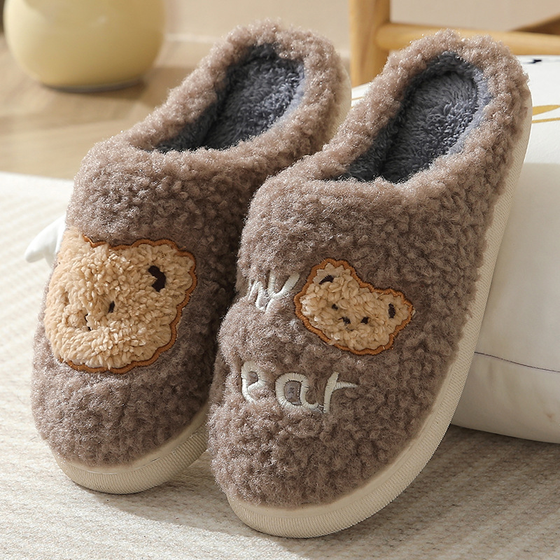 Bear Slippers Winter Warm House Shoes For Women Couple Coffee - Shop at LoveMi