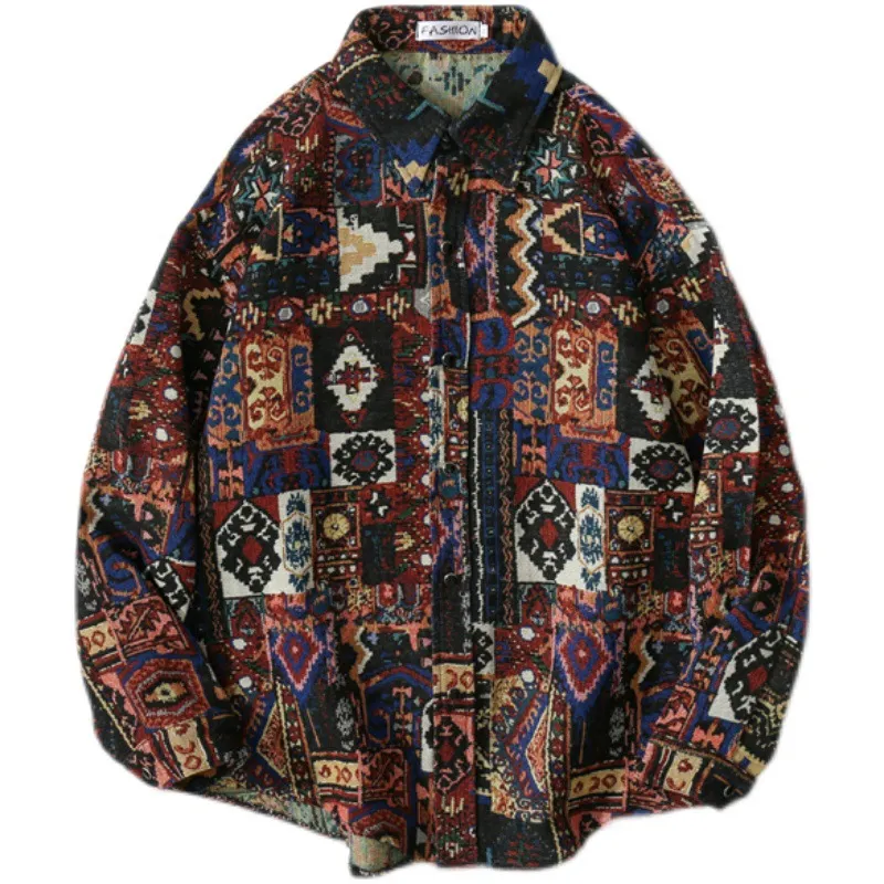 Loose Thickened Ethnic Embroidered Shirt Couple Jacket - Red