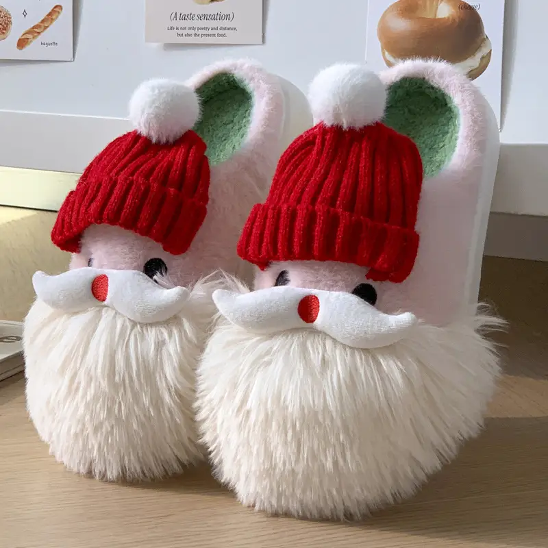 Cute Christmas Santa Claus Home Slippers Winter Warm Indoor Non-slip Floor Plush