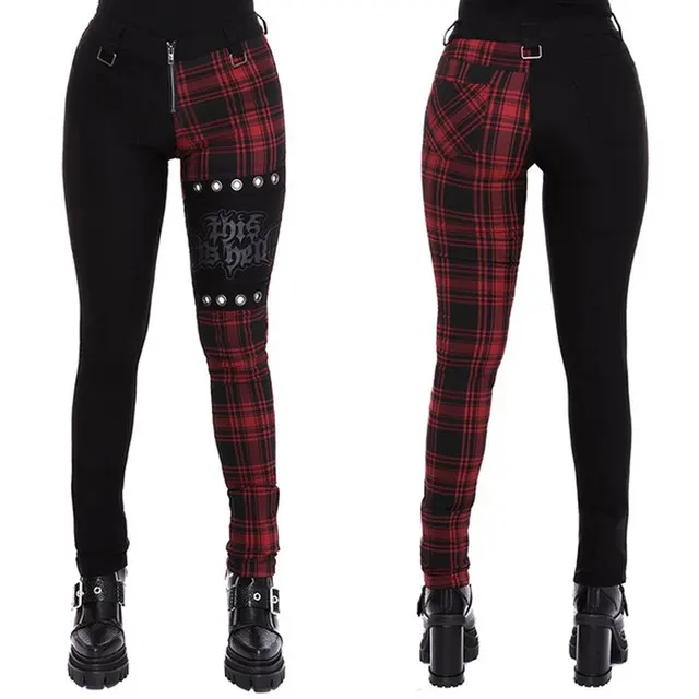 Women Plaid Pants High Waist Gothic Punk Pant Spring