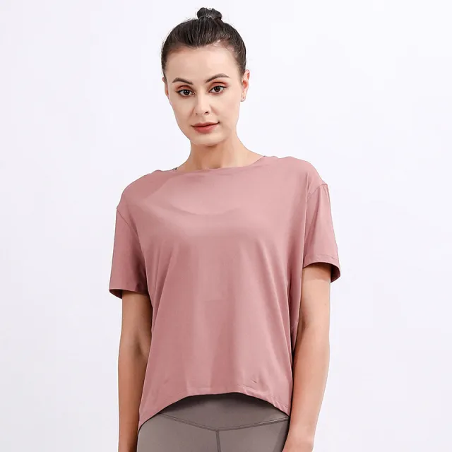 Short sleeved T shirt Summer Plus Size Loose Sports Top Women's Yoga Wear Lotus Root Starch - Shop at LoveMi