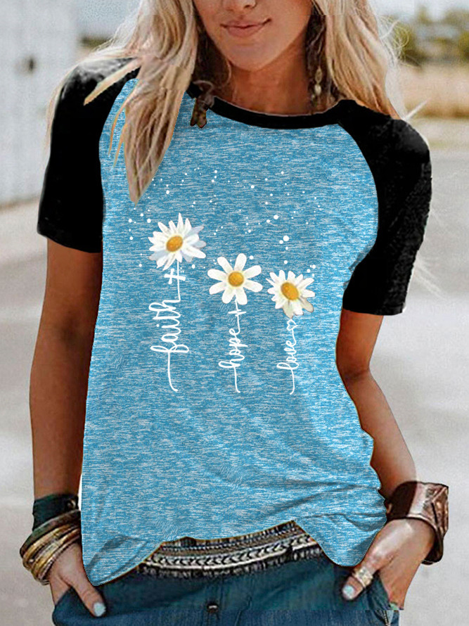 Title 5, Three Little Daisies Print Short-sleeved T-shirt