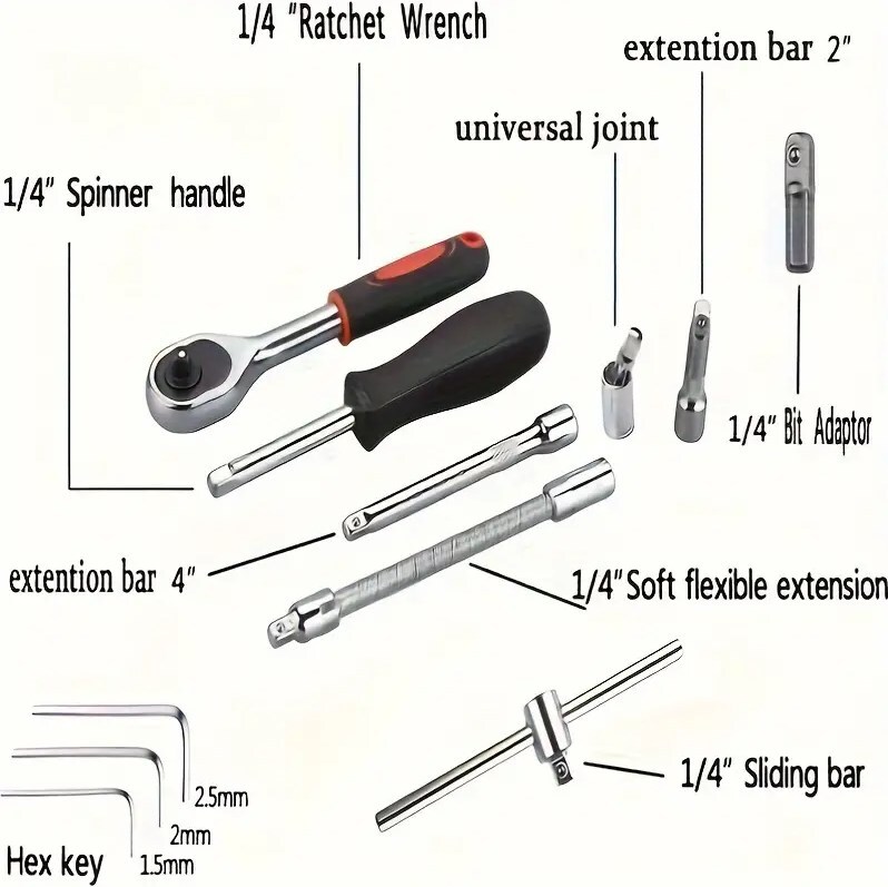 46Pcs Metric Socket 1 4  HSS Drive Ratchet Bit Set Wrench Torx Hex Tool Kit Case — foto 16