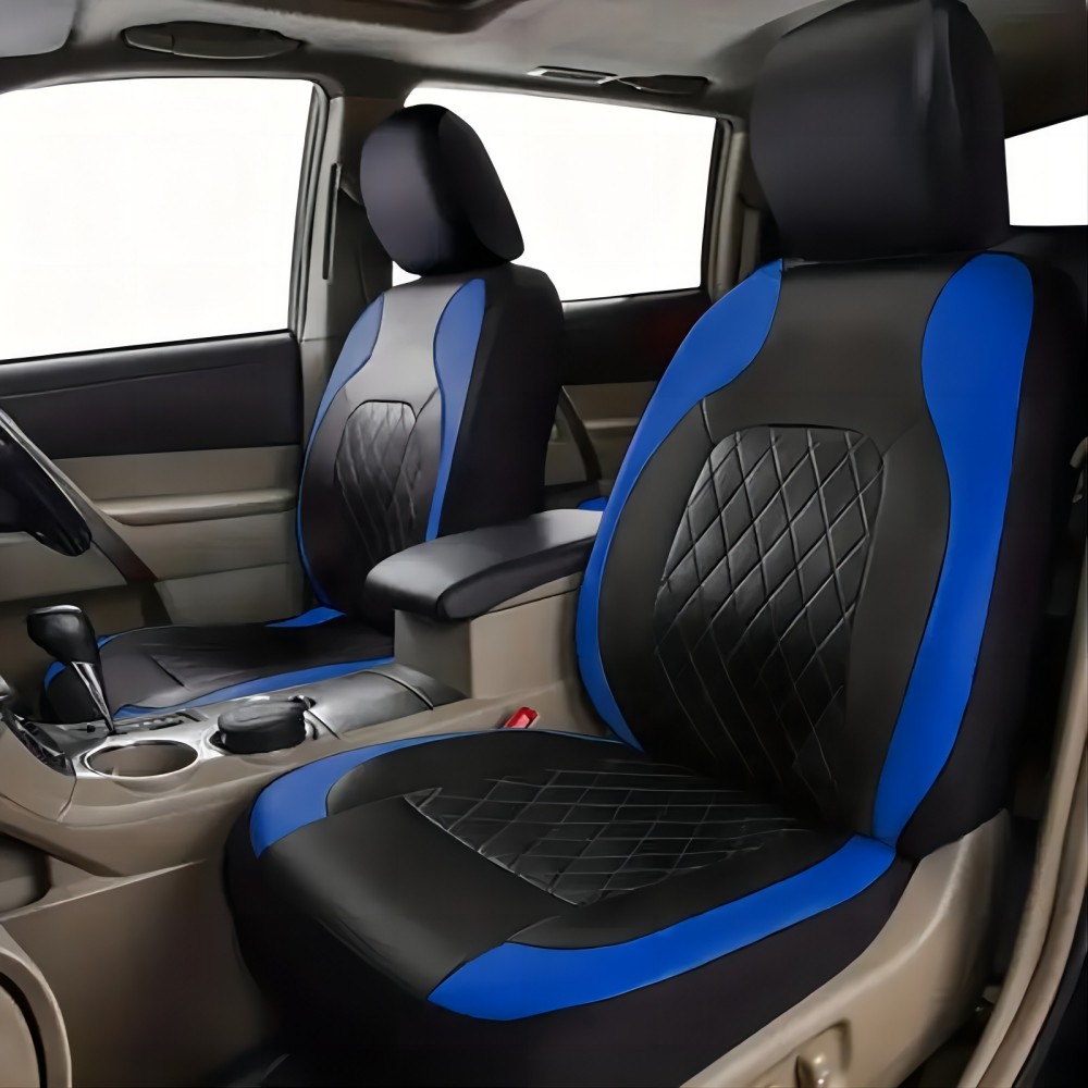 5-Seat Car Seat Cover, Single-Stitch Diamond Pattern, Quilted And Embroidered, Synthetic Leather, PVC Leather, Exported To Europe And America