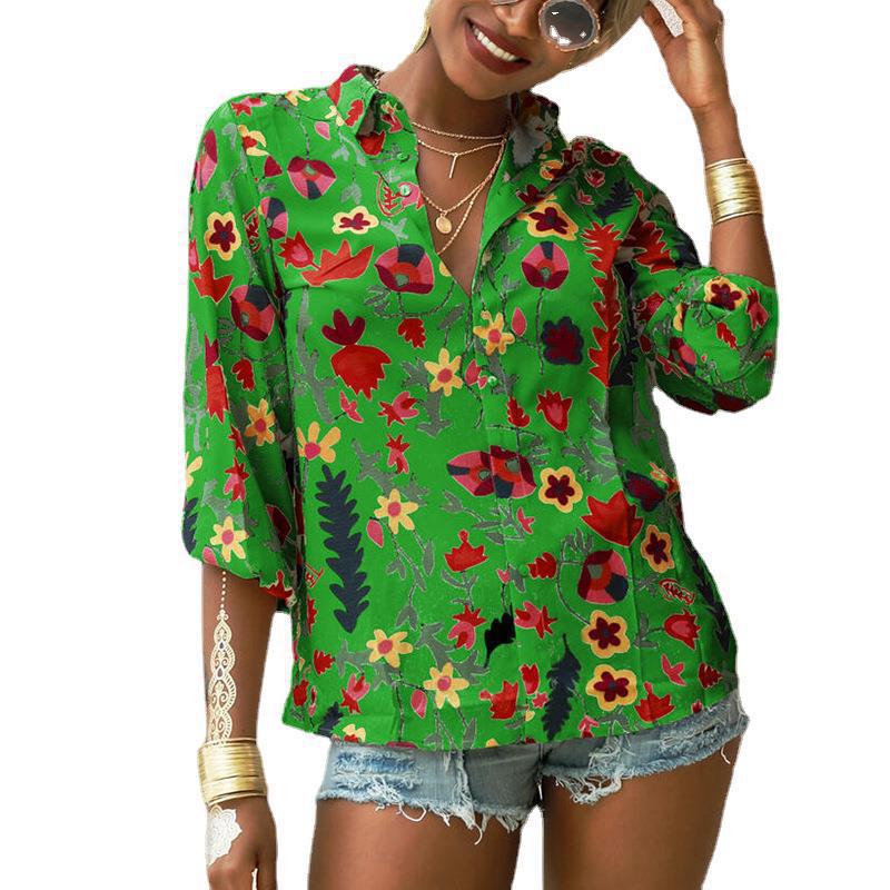 Chiffon Top Floral Long Sleeve Button Shirt